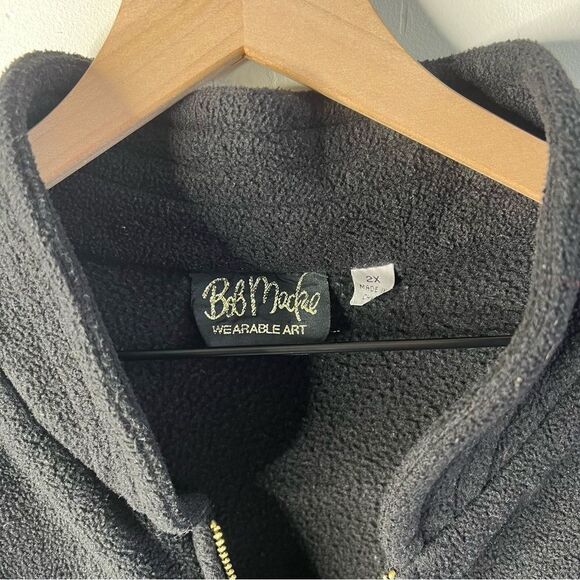 Bob Mackie Embroidered Black Fleece Jacket Size 2X Art to Wear Floral Detail - Picture 3 of 9